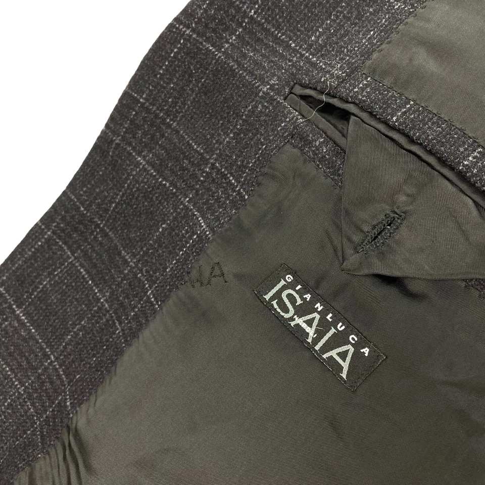 Blazer/chaqueta de hombre ISAIA de lana/seda/cachemira negra a cuadros Italia • Talla 42S EE. UU. Foto 4 de 4