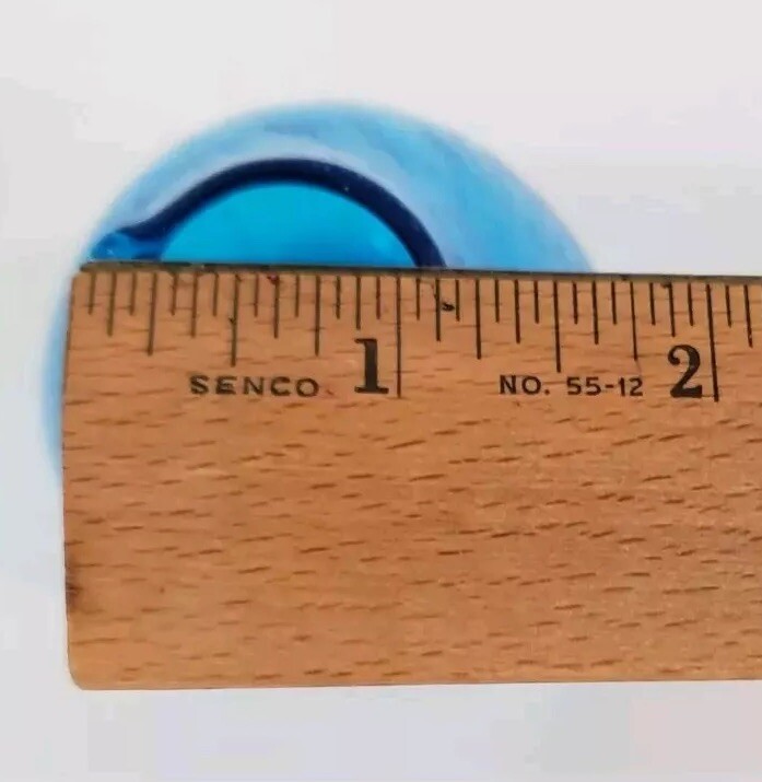 Vintage Blue Crackle Glass Mini Pitcher Bud Vase Applied Handle Approx 3.5”H