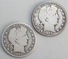 2 Coin Lot 1902 & 1902 O Silver Barber Half Dollars 50c US Type Coins Circulated