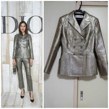 CHRISTIAN DIOR Metallic Herringbone Jacquard Bar Jacket Size 34 Women's