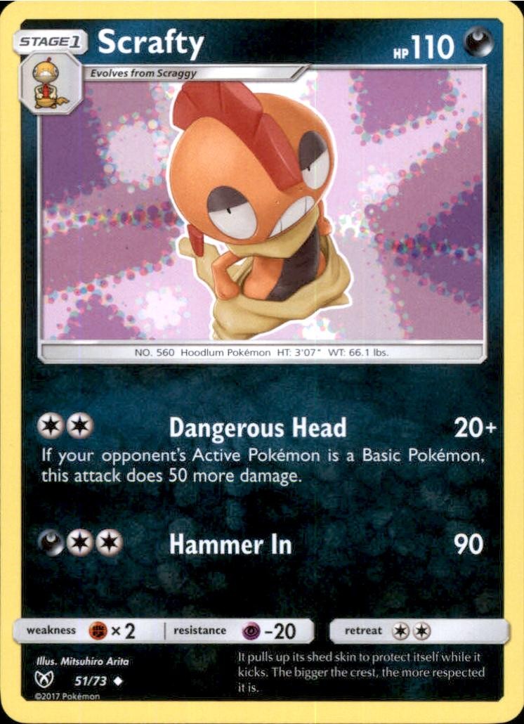 Scrafty 51/73 Uncommon Shining Legends Pokemon Near Mint