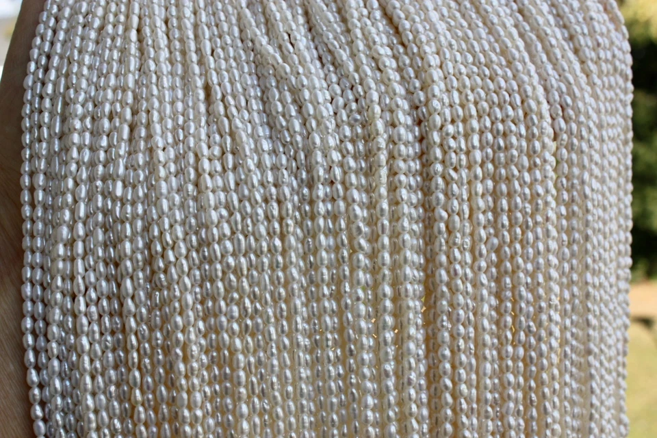 2-3 mm Oval Zuchtperlen Strang Süßwasser Perlen Schmuck Kette Halskette bah - Bild 2 von 4