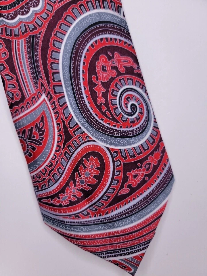 Geoffrey Beene Mens Formal Necktie 63"Lx3.5"W Red/Gray Neck Tie Foto 2 de 4