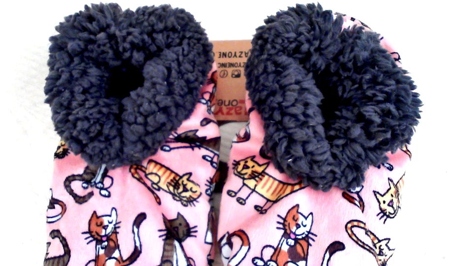 Lazy One Fuzzy Feet LG/XLG WUS 7-9 suave gatito polar deslizables nubos parte inferior con D Foto 2 de 3