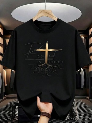 Christian Mens Clothes Rooted Cross Print White TShirt