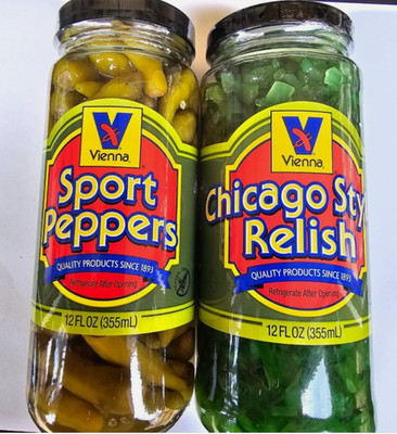VIENNA BEEF Neon Green Relish Sport Peppers Chicago Style Hot Dog Brats 2 Pack