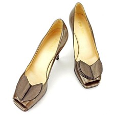 Prada Pumps Enamel Gray Women's High Heel Open Size EU35.5/US5.5