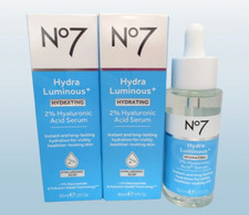 NO7 HYDRA LUMINOUS HYDRATING 2 HYALURONIC ACID SERUM 1 OZ BOXED LOT OF 2