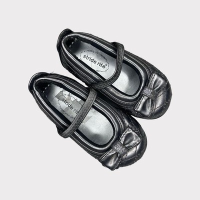 Stride Rite Metallic Gray Quilted Bow Front Mary Jane Shoes Size 4 Child