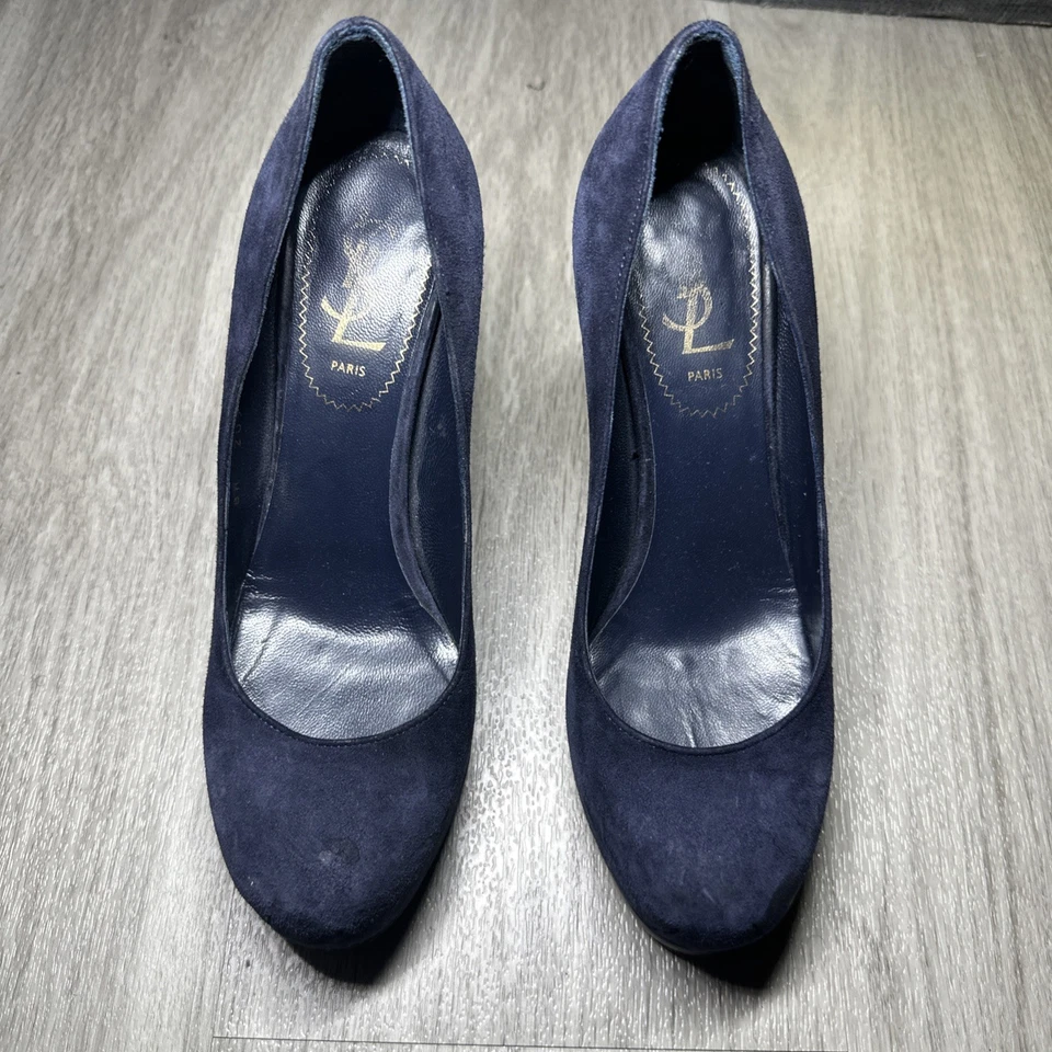 YSL Yves Saint Laurent COBALT 蓝色麂皮绒 PALAIS PLATFORM 4.5 英寸钢质 PUMPS EURO 36 — 第 2/4 张图片