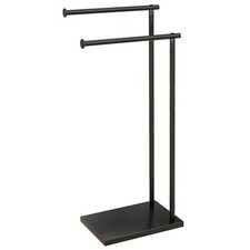 HOMCOM Porta Asciugamani Bagno da Terra a 2 Bracci in Metallo 35.5x20x78cm Nero