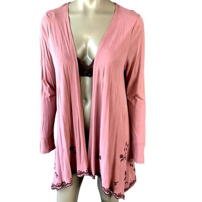 Mi ami Francescas Open Cardigan Tunic Sweater Womens M Rose Embroidered