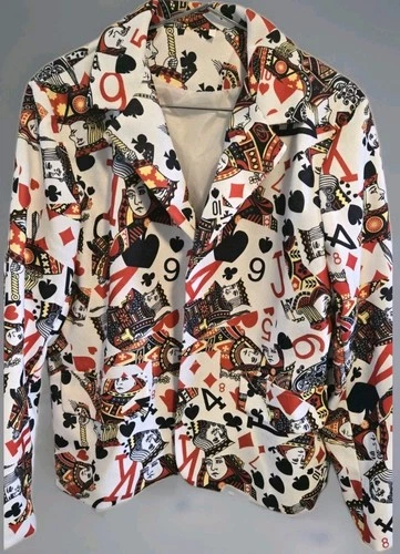 Playing Card Blazer Unisex L XL Casino Vegas Poker Halloween Statement Jacket video thumbnail