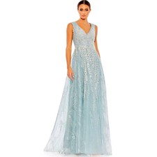 MAC DUGGAL 20312 blue beaded formal evening gown Sz 10 Ice blue Wedding Prom
