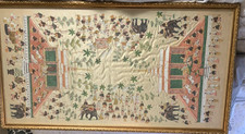Antique Indian Royal Palace Barat Handmade Painting Silk Wedding Asian Framed