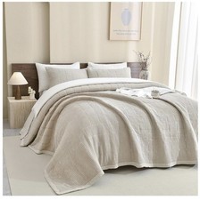 Oversized King 128 x 120 Quilted Coverlet Set 100 Cotton Wheat 2 Pillow Shams