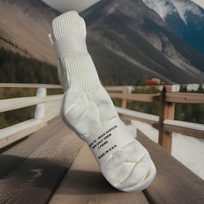 VTG Socks NOS 3 Pack White 10-13 Crew Acrylic USA Made 80s 90s Mid Calf Hi Bulk.