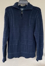 Polo Ralph Lauren Men  s Navy Cable Knit Button Mock Neck Sweater Medium Heavy