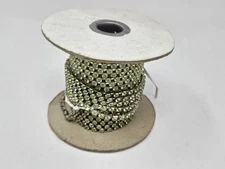 Green 4mm Crystal Rhinestone Silver Plated Chain Trim Ribbon Spool Vintage