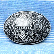 Western Cross Cowgirl Up Belt Buckle Religious Scroll  Crystals Vtg 90s .TYC895