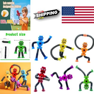Telescopic Suction Cup Robot Fidget Toy 6PCS Colorful Sensory Play for Toddlers