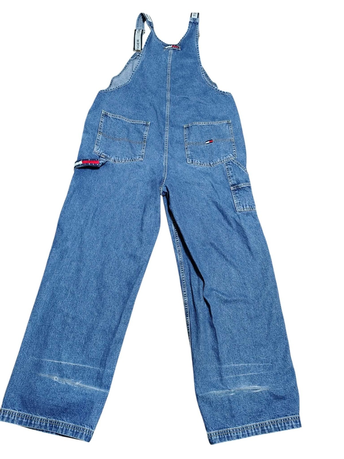 Vintage Tommy Hilfiger Overalls White Straps 90s Y2K Tommy Jeans Dark Blue Large image 5