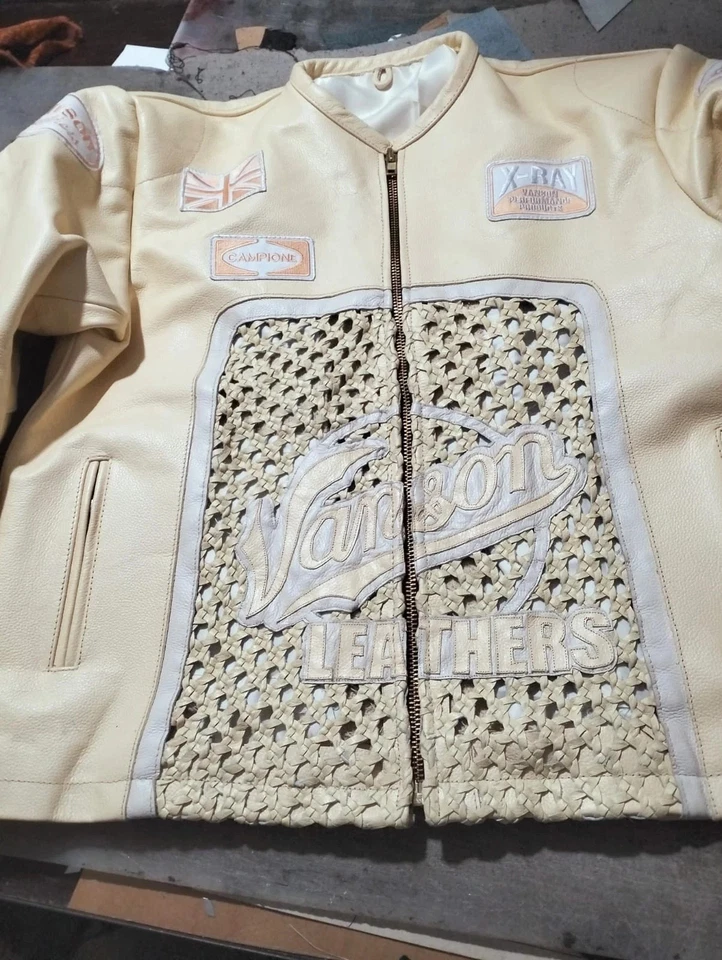 Rare Vanson Leathers X-Ray Campione Handwoven Beige Leather Jacket Motorcycle Ra - Image 3 of 4