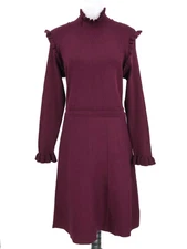 Nina Leonard Sweater Dress Womens XL Burgundy Mock Neck Pullover Ruffles Midi