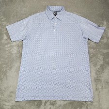 FootJoy Polo Shirt Mens Large White Blue Floral Print Golf Performance Stretch