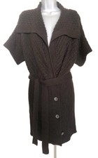 VINTAGE 90s DKNY COLLARED FRONT BUTTON KNITTED BROWN COAT S/M