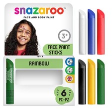 Snazaroo Face Painting Sticks, Set of 6, Rainbow Assorted Colors, 0.28 oz Each