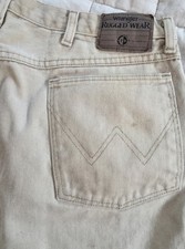 Vintage Wrangler Rugged Wear Mens Beige Tan Denim Shorts Size 38 Made In USA