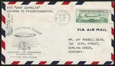 1933 BABY ZEPP #C18 on GRAF ZEPPELIN Flown Expo Cover Chicago to Bowling Green