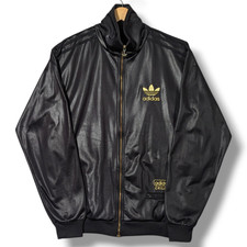 Adidas Chile 62 Track Jacket Mens Medium Black Gold Tracksuit Top Wet Look