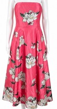 BHLDN Savannah Strapless Floral Satin A-Line Maxi Dress Womens 14 Pink Wedding