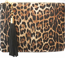 Brentano Leopard Print Zipper Wristlet Pouch with Tassel Pull Vegan Leather