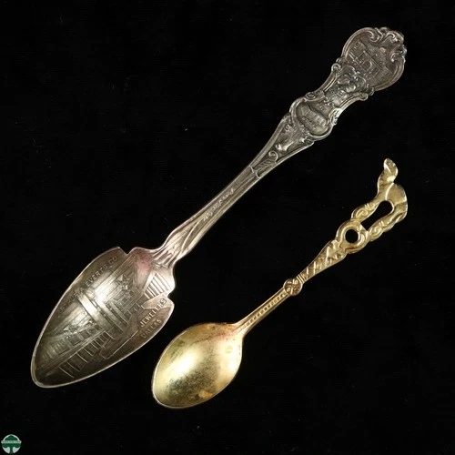 Lot of 2 Decorative Spoons - One is Texas Themes The Other is Gold Plated
