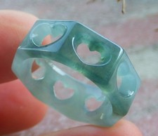 Video Certified Green A Jadeite Jade Love Heart Circle Ring NO. 7.75 419149