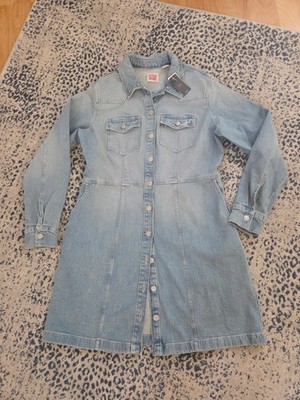 NWT $69 LEVI'S WOMEN'S L FLYNN WESTERN DRESS MEDIUM WASH A LINE