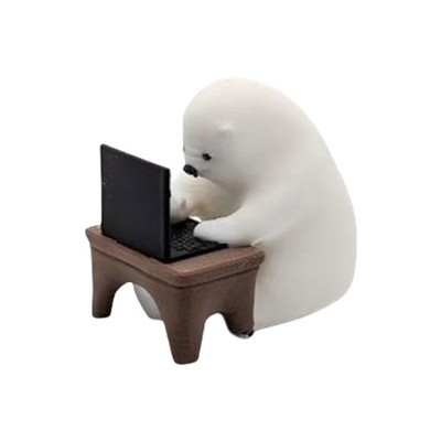 Mini Coder Bear Figure Bear with Computer Statue for Home or Office Desk Decors