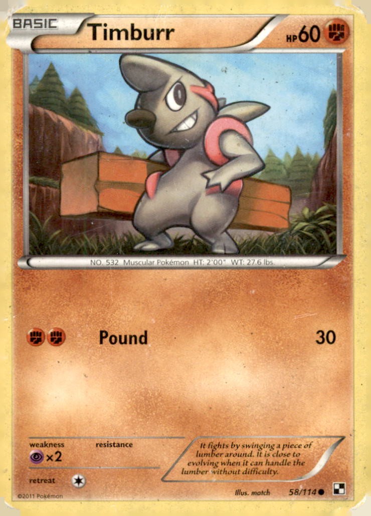 Timburr 58/114 Common Black & White Pokemon Near Mint