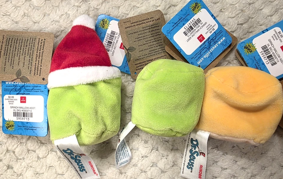 How The Grinch Stole Christmas Bean Bag Peluche Lote Nuevo 2.5" cada uno Nuevo con Etiquetas Aurora Foto 2 de 4