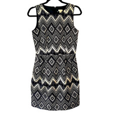 J Crew Dress Ivory Navy Blue Aztec Geometric Sz2, Sleeveless Pockets New No Tag