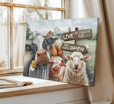 Funny Farm Animals Canvas Wall Art Rustic Farmhouse Poster Print Picture Cute...