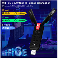 WiFi 6E AX5400 USB 3.0 Adapter Tri Band 2.4/5/6GHz High Gain Antenna PC Win10/11