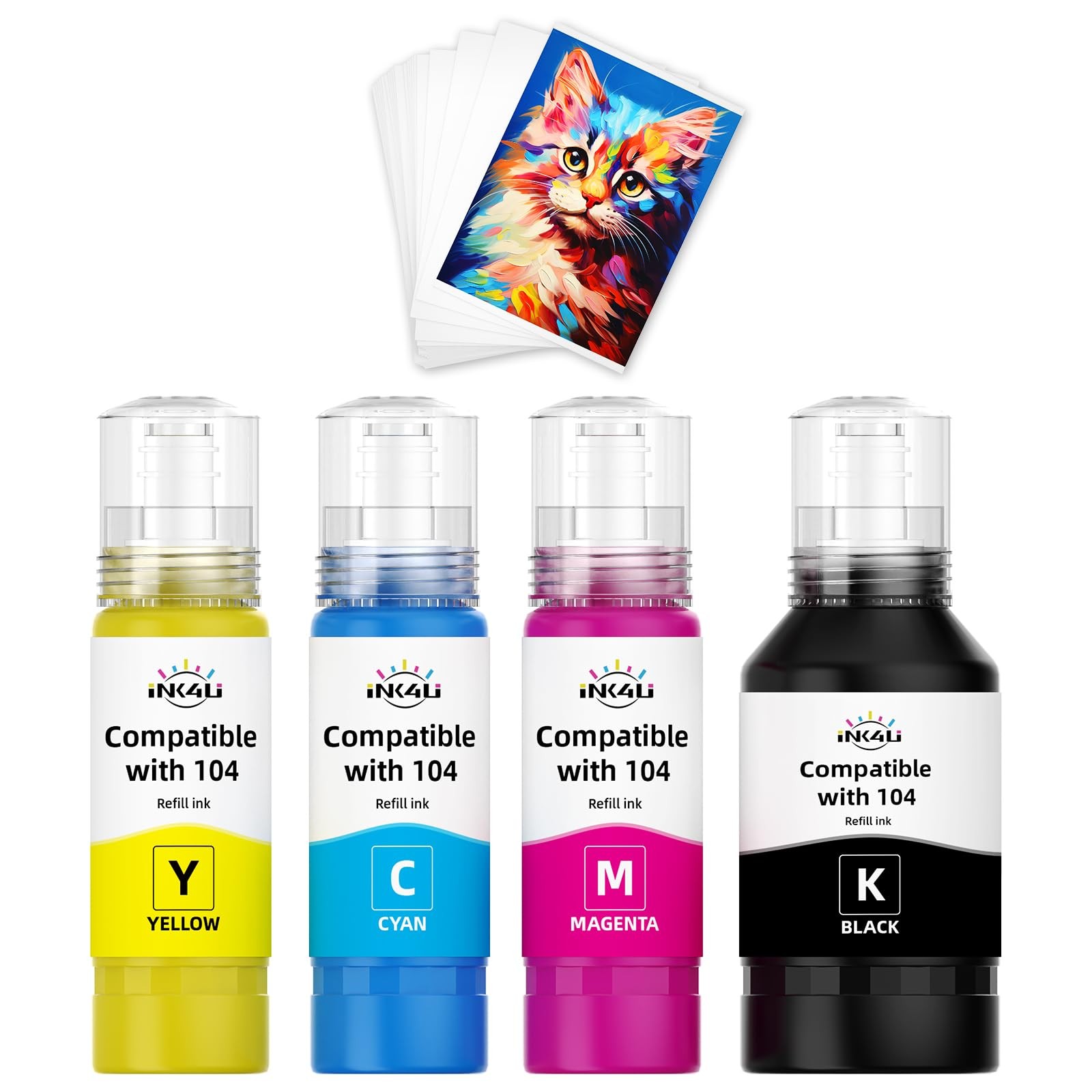 Compatible pour E104 Encre avec Papier Photo 10x15 pour Imprimante Epson EcoTank
