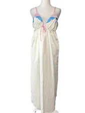 Natori Neiman Marcus Nightgown Womens Medium White Pink Blue Maxi Lingerie Slip