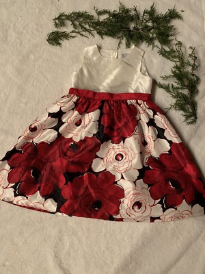 Gymboree Christmas Dress Size Flowers Red Fast Shipping Silk