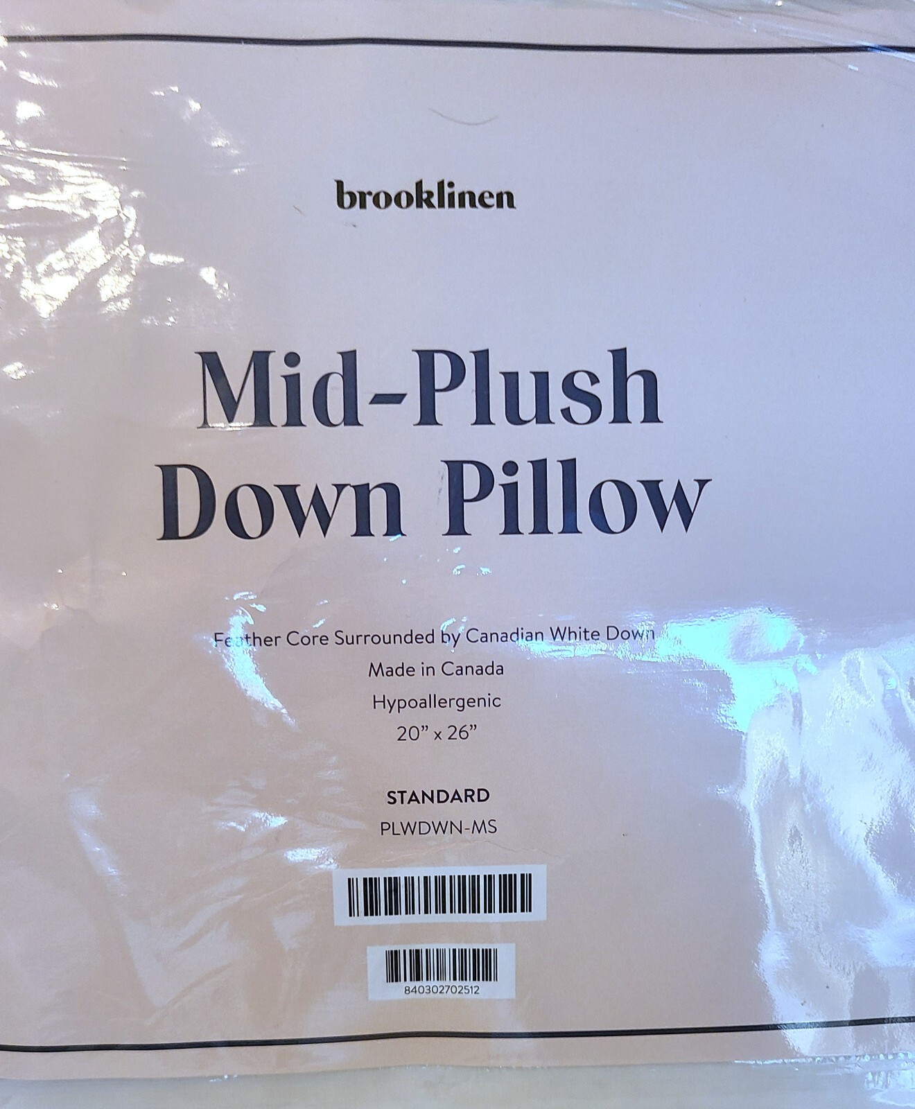 Brooklinen Mid Plush Down Pillow Standard 100 Canadian Down