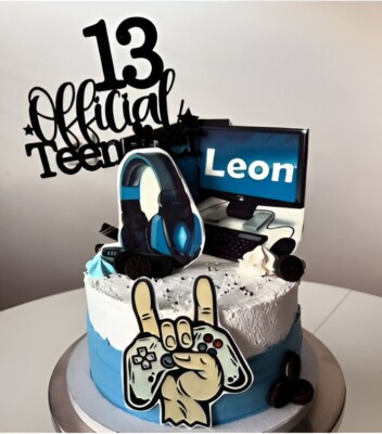 PC Essbar Computer Konsole Gamer Tortenaufleger Torte Geburstag + TEXT